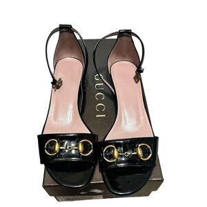 Gucci Leather Horsebit Low Heel Sandals